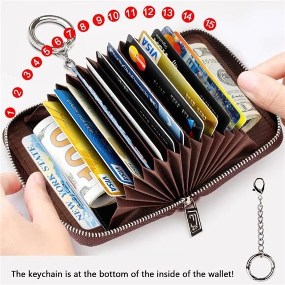 RFID Credit Card Wallet Zipper Holder for Women Compact Keychain Case - Picture 3 of 7
